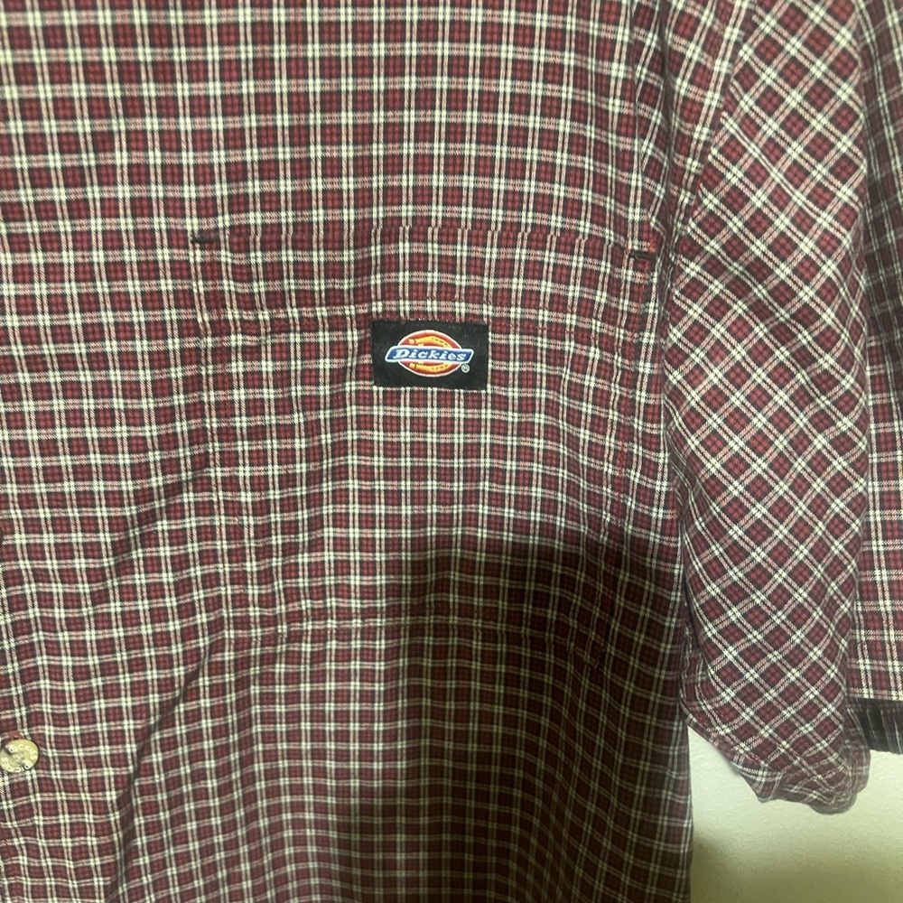 Dickies Men's Burgundy Plaid Button Down Shirt - Picture 4 of 7